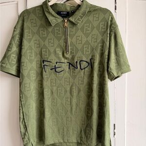 Fendi Olive Green Polo Shirt with Logo